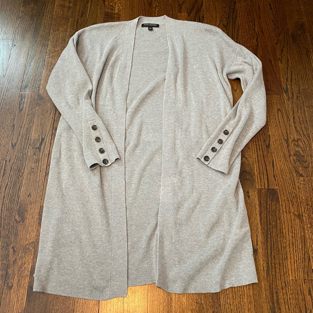 Banana Republic- Open Front Women's Cardigan Sweater cotton blend M buttons Grey